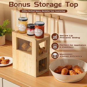 Wooden Bread Box Rectangle Solid Wood Desktop Storage Organizer With Wooden Lid For <b>Kitchen</b> Countertop Use - Product Image 5