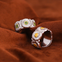 Nouvelle bague marguerite italienne en argent sterling pour femme, ajustable, plaquée or avec accents de diamants, style B-Brand, succès viral TikTok