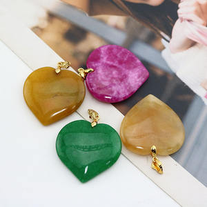 Colgante de Corazón de <span class=keywords><strong>Jade</strong></span> Natural CZ8890 de 40 mm, Gema de <span class=keywords><strong>Jade</strong></span>íta Verde Genuina con Baño de Oro de 18K para Fabricación de Joyas y Regalos - Product Image 3