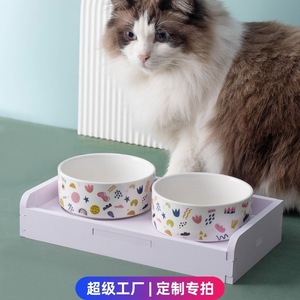 Bol en céramique pour chat, double, surélevé, antidérapant, anti-renversement, pour nourriture et eau pour chats - Product Image 4