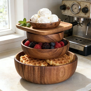 GL LARGE Set de saladiers en bois d'acacia Cuillère de service Fait à la main Classique Écologique Poli Artisanat pour <span class=keywords><strong>les</strong></span> fêtes alimentaires - Product Image 2