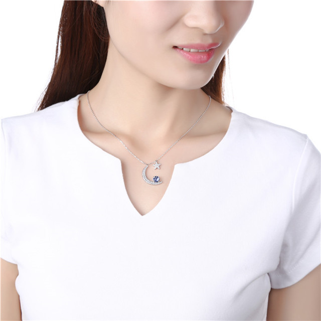 Las mujeres joyería de plata 925 de cuarzo rosa luna y estrella colgante, collar, regalo de cumpleaños