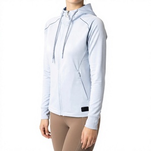 Women's Light Blue Full Zip Hoodie <b>Jacket</b> With Contrast Stitch And Breathable Fabric For <b>Yoga</b> Fitness Workout - Product Image 6