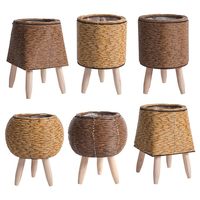 Jardinière de sol support rotin tissé panier pot de plante avec jambes Pot de fleur pour appartement salon boule marron clair