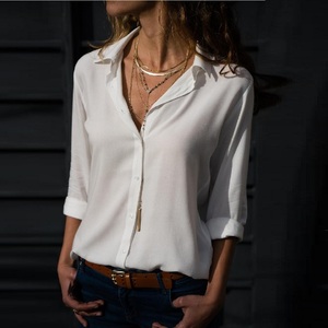 ソリッドシフォンレディースシャツ シングルブレスト 長袖 春夏ブラウス プラスサイズ 8XL 女性用 オフィスカジュアルTシャツ - Product Image 2