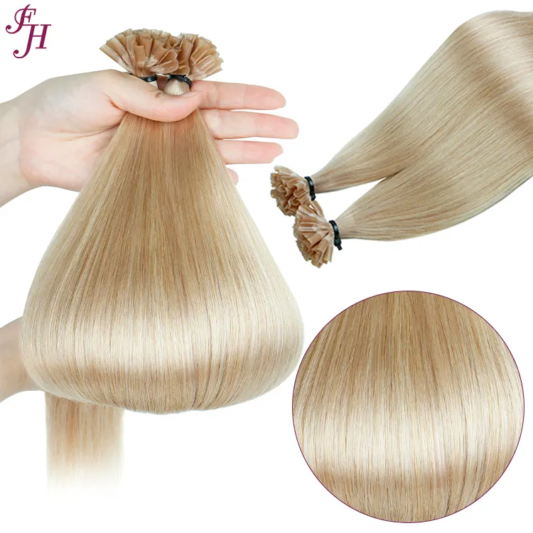 FH High Quality Natural Color #18K Russian Virgin Human U Tip Hair Extension Raw U Tip Keratin bonded Human Hair Extension