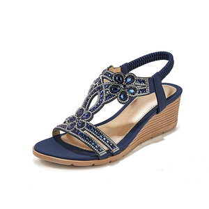 Sandales <span class=keywords><strong>compensées</strong></span> en cuir PU à bout ouvert pour l'été sandales antidérapantes à semelle souple pour femmes et dames <span class=keywords><strong>chaussures</strong></span> décontractées de marche en plein air - Product Image 4