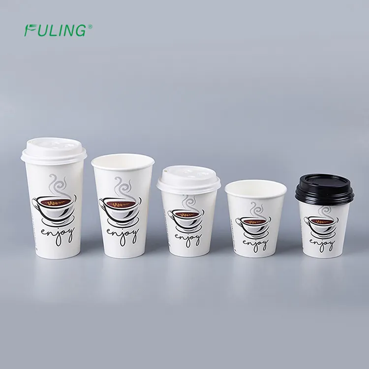 Fuling 4Oz 8Oz 12Oz 16Oz Custom Logo Wegwerp Single Wall Hot Drinken Koffie Papier Cup Met Deksel