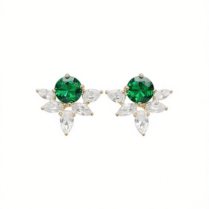 Orecchini a lobo in oro bianco con cristalli, a forma di fiore, con montatura a griffe, romantici, da festa, da donna, gioielli placcati oro 18K - Product Image 1