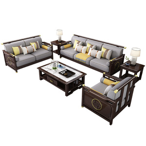 Nuevo conjunto de sofá moderno de madera maciza en forma de L, tapizado, para sala de estar, para casa o villa. - Product Image 4