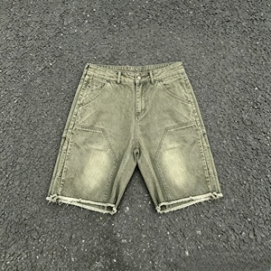 Shorts de Mezclilla Verde Oliva para Hombre, Estilo Cargo, Cintura Media, Desgastados, con Bordes Crudos, Casuales, para Verano - Product Image 1