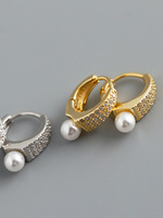 Boucles d'oreilles créoles minimalistes en argent sterling 925 avec perles rondes en zircon Boucles d'oreilles créoles en perles de cristal avec cercle rond bicolore