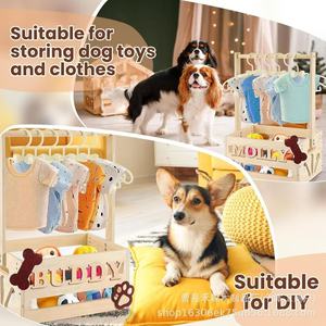 Panier de rangement en bois pour vêtements d'animaux avec poignée, 2 niveaux, rectangulaire, multi-usage, pour jouets et vêtements de chien, rangement chambre et salle de bain - Product Image 1