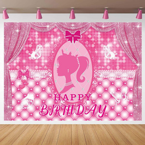 Fondo de fotografí<span class=keywords><strong>a</strong></span> con silueta de princesa rosa, decoración de fiesta glamurosa para niñas, pancarta personalizable - Product Image 6
