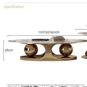 Juego de Mesa de Centro Redonda Moderna de Lujo, Acero Inoxidable Dorado, Superficie de Piedra Sinterizada, Estilo Rústico, Mesa Auxiliar Contemporánea - Product Image 6
