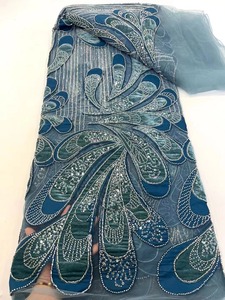 Tessuti ecologici in pizzo con perline e paillettes nigeriane per festa da sposa con motivo <span class=keywords><strong>a</strong></span> <span class=keywords><strong>maglia</strong></span> MOQ 5 metri - Product Image 5