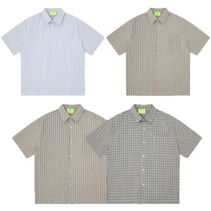 Camicia a maniche corte a quadri blu Cityboy giapponese con logo personalizzato |   <span class=keywords><strong>Polo</strong></span> da <span class=keywords><strong>uomo</strong></span> estiva vintage stile casual e comodo - Product Image 1