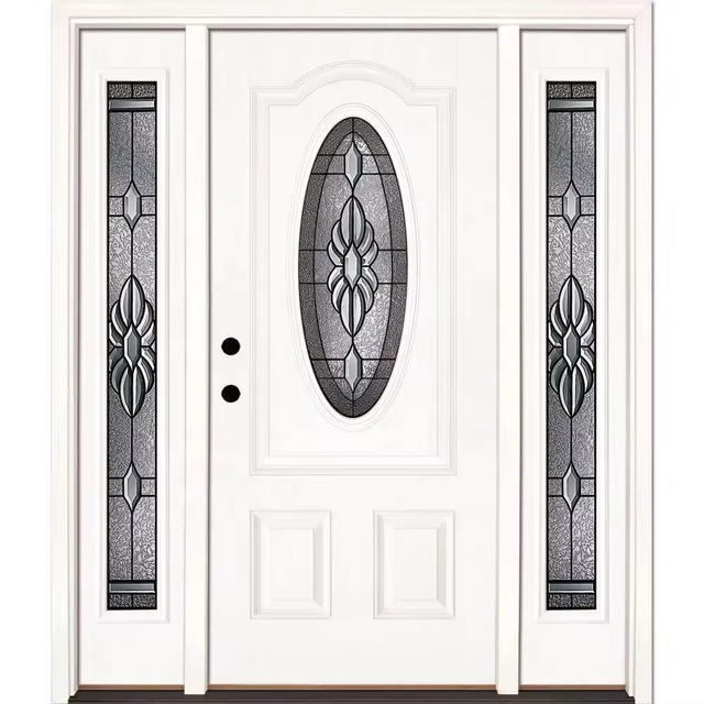 Exterior Contemporary Residential Solid Front Fiberglass Entry Door with Sidelights