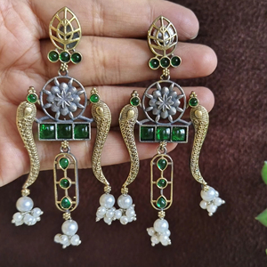 <b>Chandelier</b> <b>Earrings</b> Ethnic Style Brass <b>Fashion</b> Dangle with Pearl Drops for Weddings Parties Pearl Trendding <b>Earrings</b> Jewellery - Product Image 1
