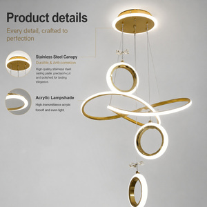 Lampada a Sospensione Classica in Alluminio Dorato con LED ad Alta Luminosità, Regolabile in Altezza, per Ristoranti e Tavoli da Pranzo - Product Image 2
