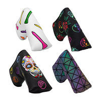 Housse de tête de putter de golf en gros, broderie personnalisée, housses de tête de club de golf en cuir PU, housse de tête de putter de golf en cuir