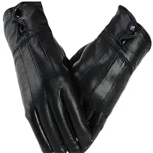 Superior Genuine Leather Cute Winter Ladies Long Black Leather Gloves