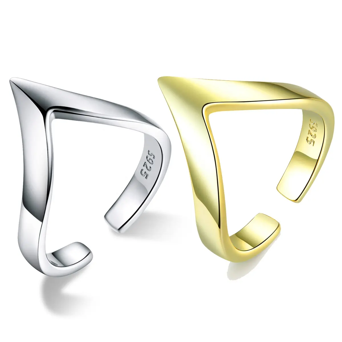 Echte 925 Sterling Silber V-Form Gold Farbe Ring für Frauen verstellbare Ringe Hochzeit Verlobung Schmuck Geschenk SCR470