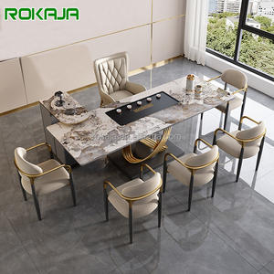 Table à thé haut de gamme avec bouilloire intégrée, table basse de salon ou de bureau, table à thé Kung Fu moderne en dalle de roche avec chaises - Product Image 1