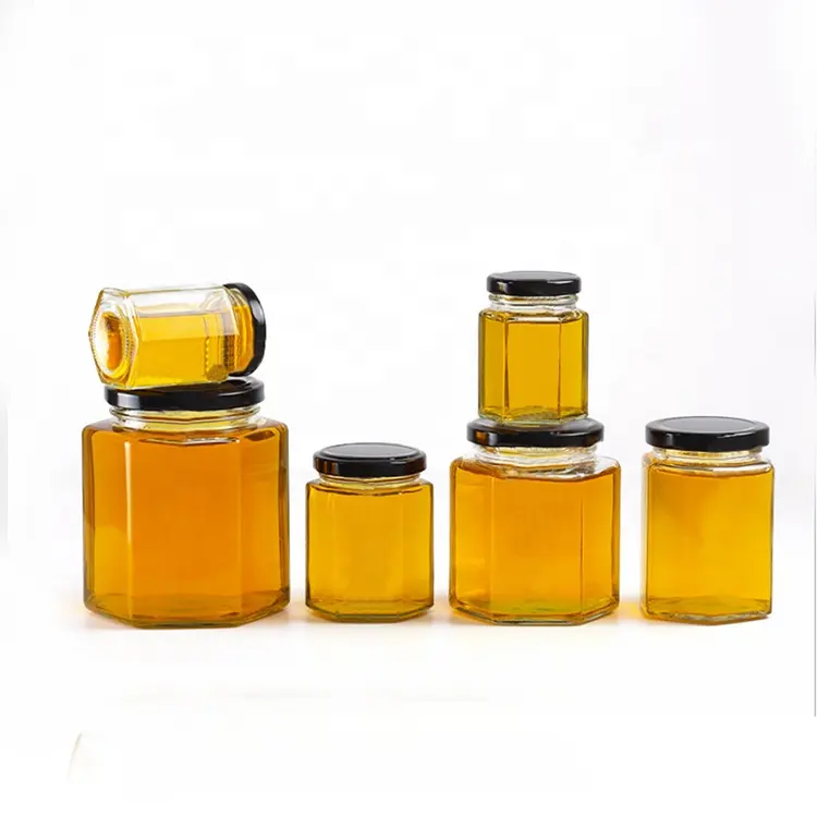 Wholesale Hexagon Food Empty Honey Bee Glass Jar For Canning With Metal Lid