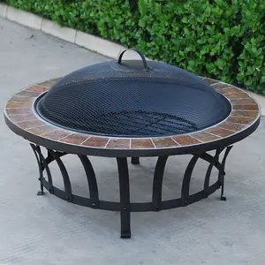 New Material Large Round Ceramic Tabletop Fire Pits Outdoor Table Fire Pit With Bbq Grill For Garden