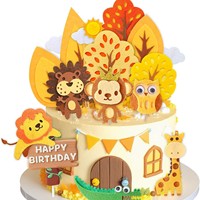 Herbstlicher Waldtier-Kuchenaufsatz-Set aus Filz: Löwe, Affe, Giraffe, Eule, Alligator, Baum, Wolke, Sonne – Happy Birthday & Babyparty-Zubehör