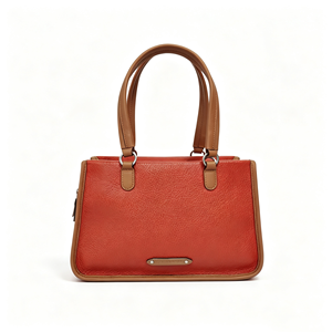 Women Terracotta Pebbled <b>Leather</b> Satchel Top Handle Tote Bag <b>Tan</b> Trim Silver Hardware Shoulder <b>Handbag</b> - Product Image 1