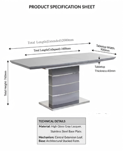 Tavolo da Pranzo Allungabile Rettangolare Moderno di Lusso <span class=keywords><strong>con</strong></span> Base Scanalata Creativa in MDF Verniciato per Sala da Pranzo - Product Image 6