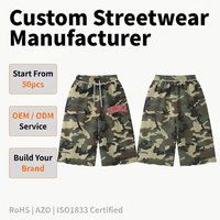 Shorts en jean baggy pour hommes, style streetwear, effet délavé vintage, camouflage, en molleton bouclette, avec ourlet brut et broderie de lettres, vente en gros