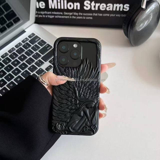 Creative Angel Wing 3D Embossed Design Mobile Phone Case for New iPhone All Series 18 Pro Max Shockproof Back Cove 17 16 15 14