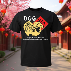 T-shirt con stampa serigrafica del zodiaco cinese dell'anno del cane, unisex, per adulti, a maniche corte, girocollo - Product Image 2