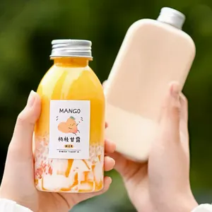 Factory direct sale milk tea cold juice bottle square clear PET bottle with plastic cap