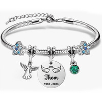 Bracelet en acier inoxydable électroplaqué pour femme, pendentif ailes d'ange dorées, gravure laser, zircon, pierre de naissance, cadeau, modèle Yiwu