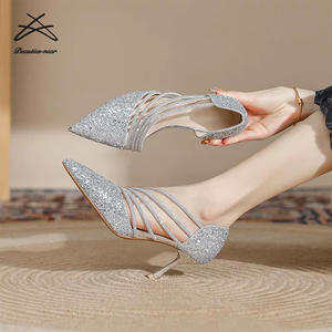 Nuovi <span class=keywords><strong>tacchi</strong></span> a spillo con strass con cinturino cavo basso taglie forti da donna nuovi sandali con paillettes lucenti estivi a punta scarpe con tacco - Product Image 2