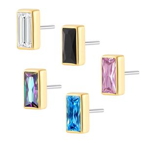 Piercing storie 14k oro massiccio lunetta rettangolo taglio CZ trici senza filo Piercing gioielli - Product Image 2