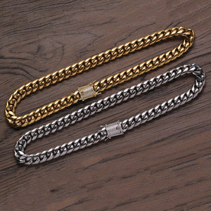 12mm Necklace Men's Stainless Steel Round Milled Color Retained Cuban Necklace Fashion Personality Tanjing Fashion - Product Image 4