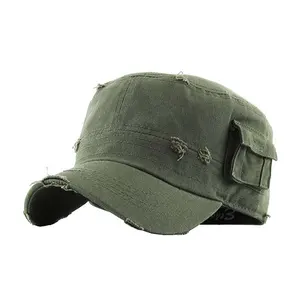 Herstellung Großhandel Design Ihre eigene Unisex verstellbare Plain Flat Cadet Tarnung Hut kappe