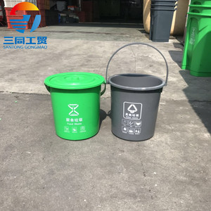 Household Kitchen Waste Bucket 10L 15L 20L With Lid And Handle Cylindrical Indoor Use Green And Gray Color - Product Image 3