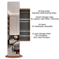 Miroir complet rotatif à 360 degrés avec armoire de rangement pour bijoux Organisateur d'armoire à bijoux autoportant Étagère de maquillage pliable