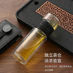 Taza de té de vidrio de doble pared con filtro, aislada para preparar y beber, en colores plateado, azul marino y negro, con caja de regalo, taza individual. - Product Image 3