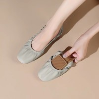 Nouvelles ballerines pliables en cuir pour femmes, chaussures plates en cuir de vachette souple, antidérapantes, portables pour les voyages, ballerines de marche, OEM ODM en gros