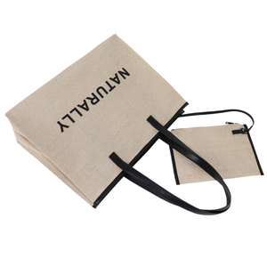 Bolso de Hombro Práctico con Bolsillo con Cremallera para Compras, Playa, Bolsa Pequeña, Ecológico, Grande, de Yute, Algodón - Product Image 1