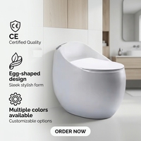 WC en céramique moderne blanc brillant en forme d'œuf, monobloc à jupe, à double chasse, à sortie verticale, économie d'eau, pour hôtels et villas