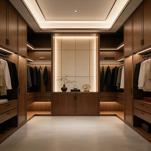<span class=keywords><strong>Dressing</strong></span> en chêne massif avec éclairage LED, portes vitrées, tiroirs et îlot central pour villa et appartement - Product Image 4