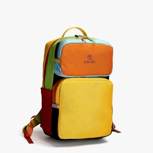 Colorful Panelled Softback <b>Backpack</b> 20-37L Unisex Casual Daily Use Nylon Zipper Closure Arcuate Shoulder Strap - Product Image 3
